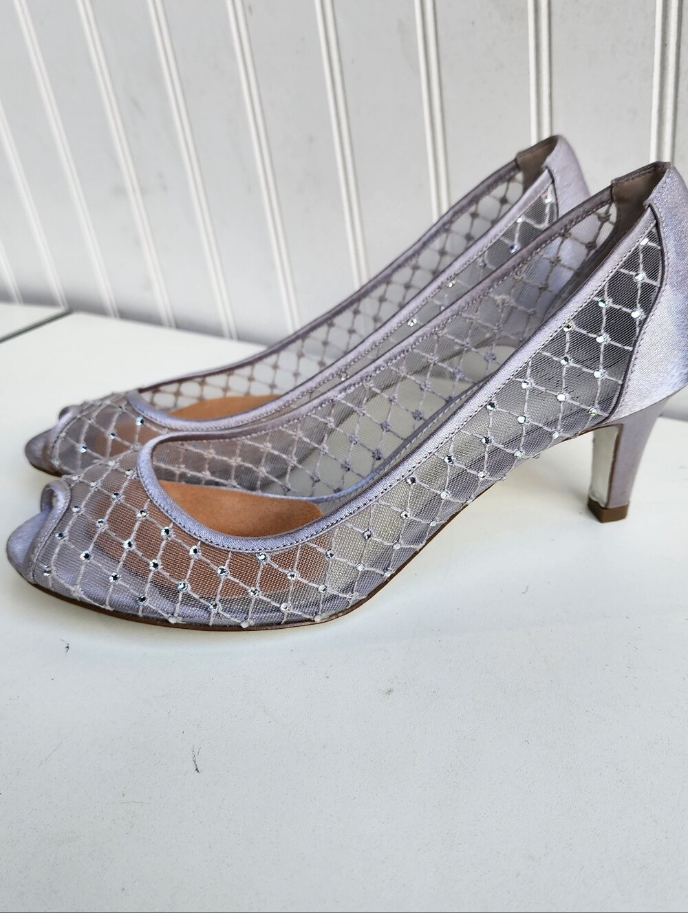 Adrianna Papell Jamie Dress Pumps Blink Heels Silver Satin Leather Womens 8.5 M